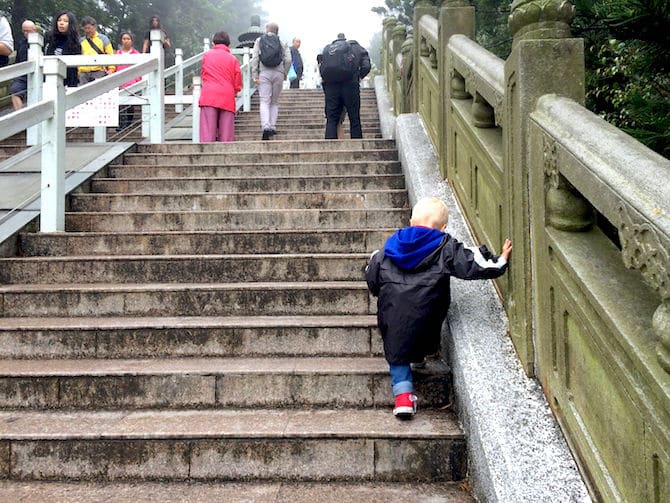 ngong ping 360 jack walking up stairs