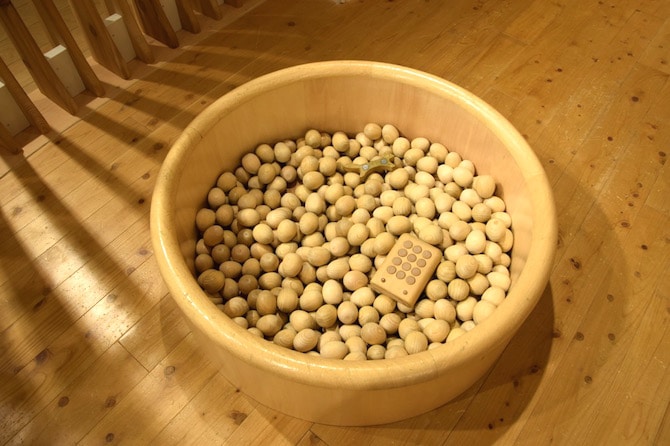 muji shibuya playroom wooden ball pit