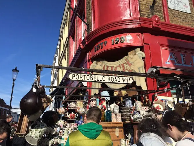 portobello market in london road sign