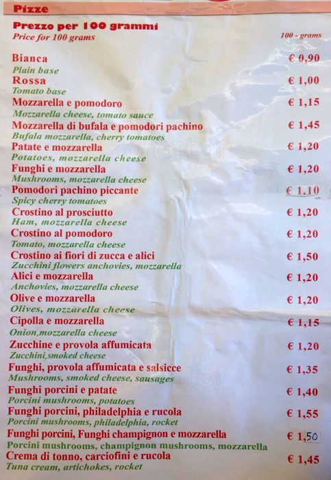 Best cheap Pizza in Rome at pizza florida - menu pic
