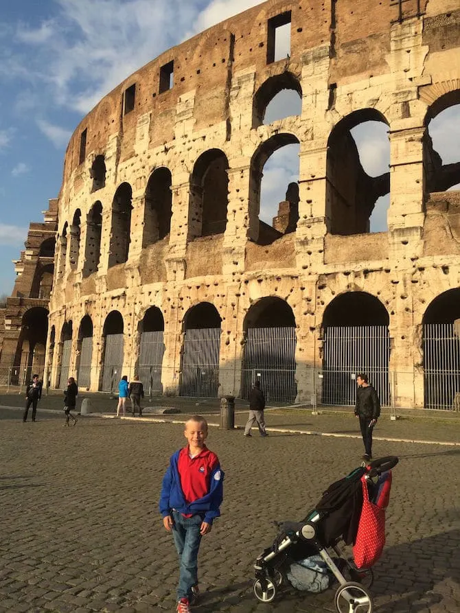 What to Do in Rome with Kids - Ned and Jack inside the colosseum pic