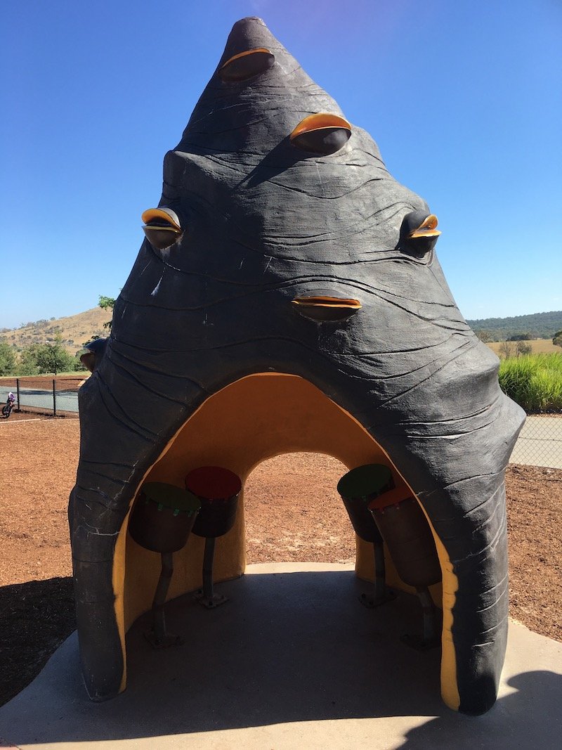 canberra's pod playground musical banksia pods with drums pic