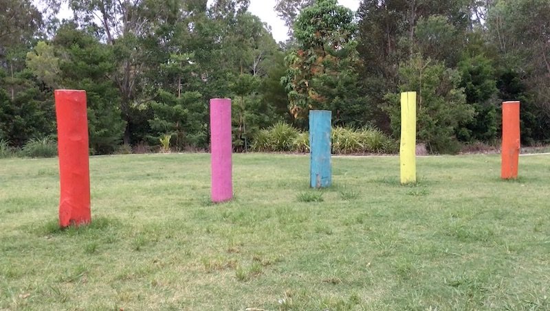 the discovery forest Playground Ipswich coloured poles pic