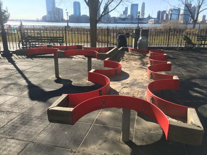 Raised sand box table at Rockefeller Park Playground NYC ROAM THE GNOME Family Travel Website. Hundreds of fun ideas and activities to help you plan and book your next family vacation or weekend adventure