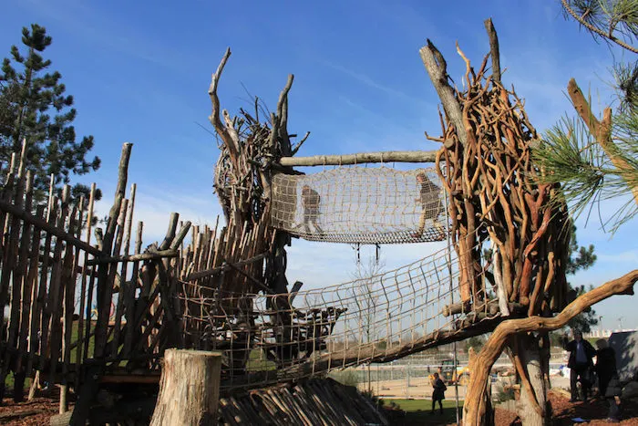 Tumbling Bay Adventure Playground Olympic Park climbing walls. ROAM THE GNOME Family Travel Website.