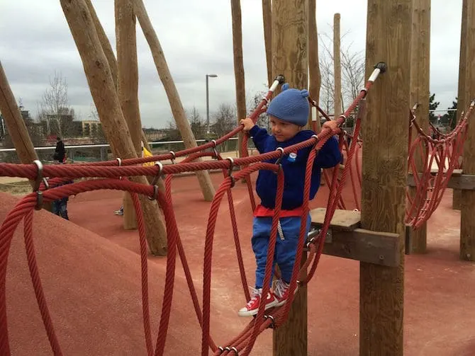 Bridge to Adventure Playground Olympic Park . ROAM THE GNOME Family Travel Website.