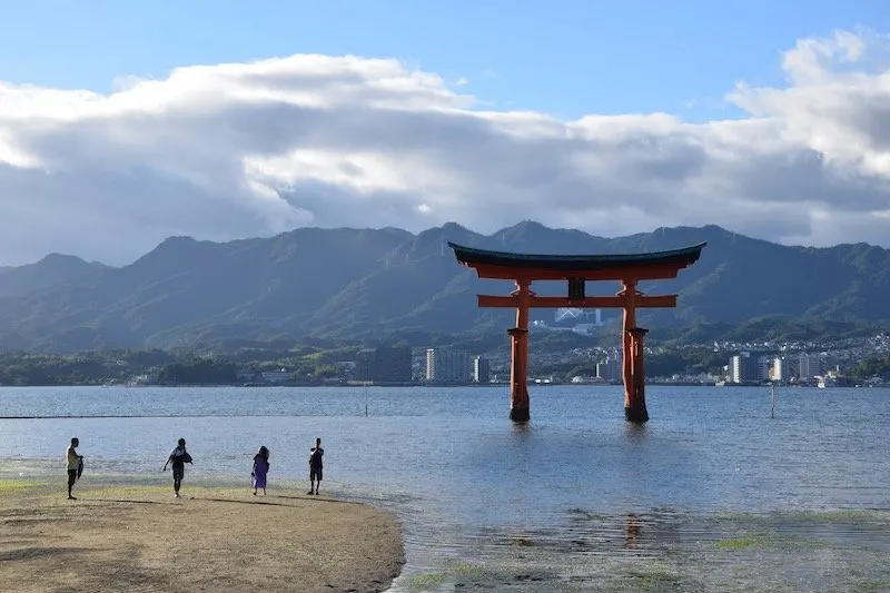Miyajima Day Trip - red torii with tide out pic