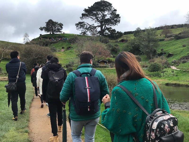 hobbiton movie set tours in new zealand - tour queue pic