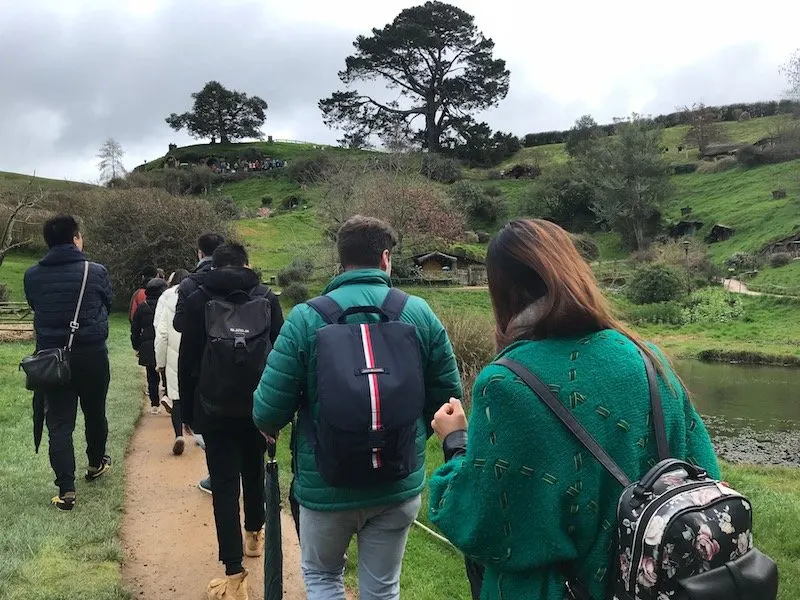 hobbiton movie set tours in new zealand - tour queue pic