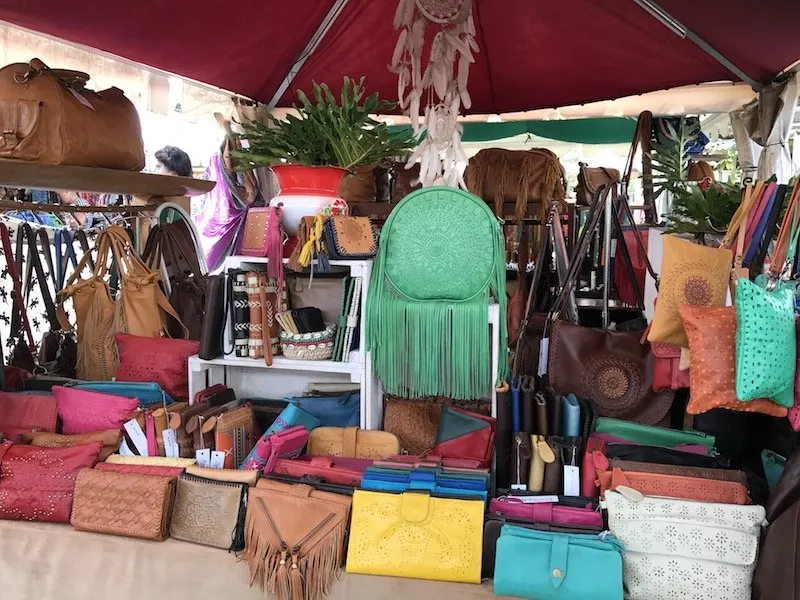 bali shopping green leather bag at seminyak market pic