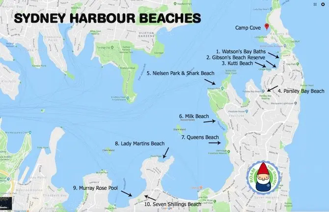 Sydney-Harbour-Beaches-Map-with-Roam-the-Gnome