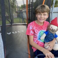 vuly trampoline review - ned and roam the gnome pic