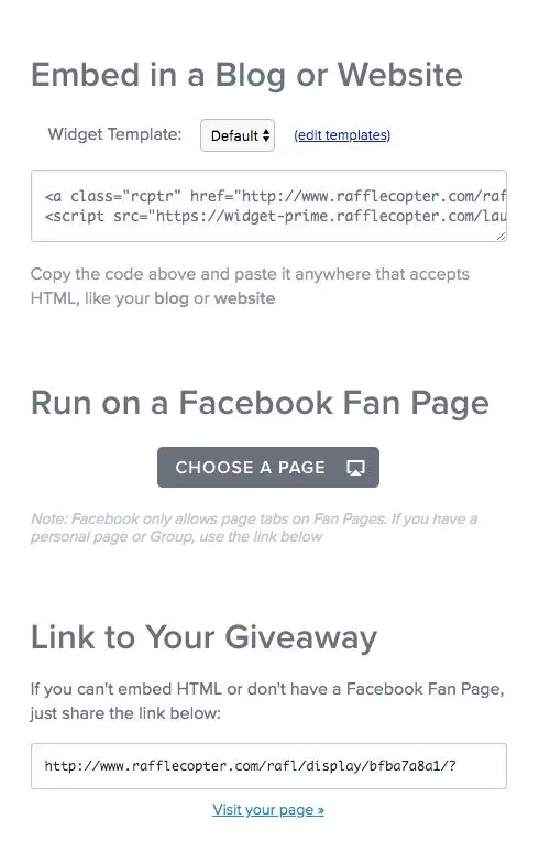 how to share rafflecopter giveaways