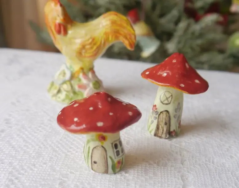 handmade porcelain toadstool figurines by cynthia crane