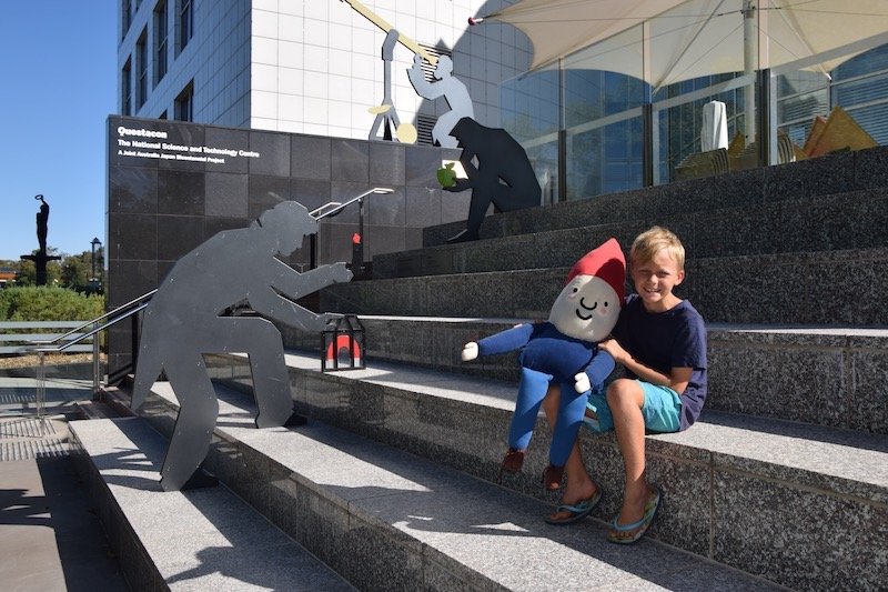 questacon canberra ned on entrance steps pic