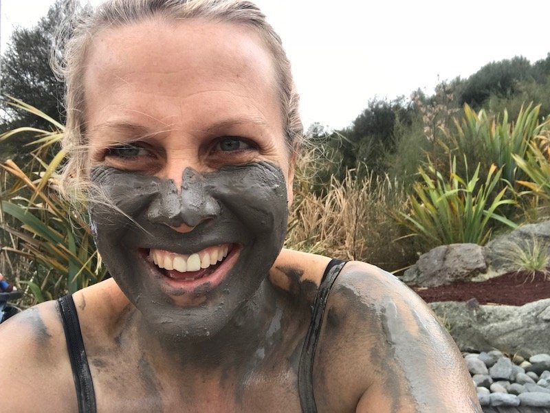 Photo- laughing at the mud baths rotorua