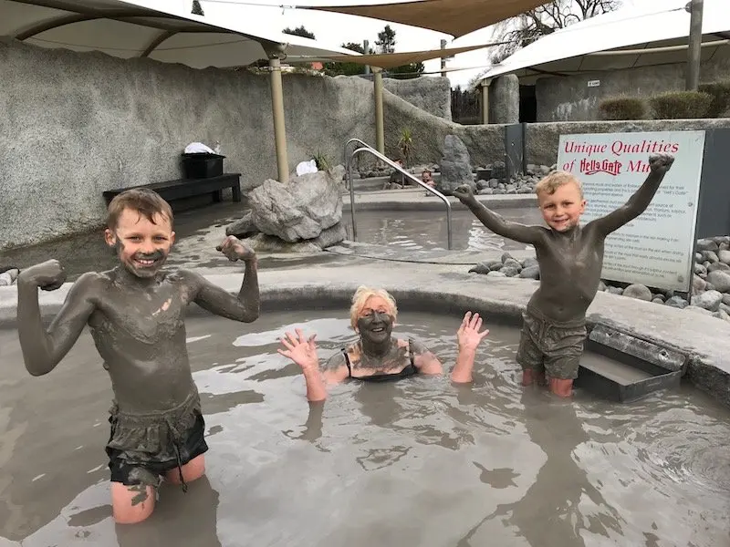 Photo- posing at hells gate mud spa rotorua