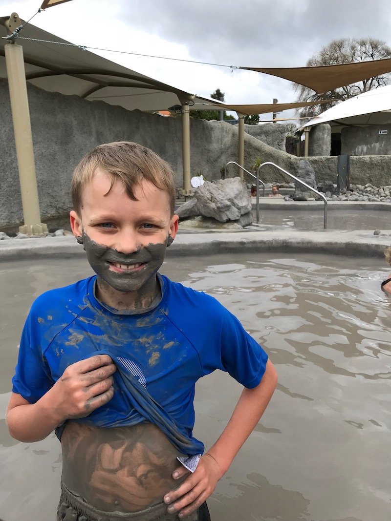 photo - ned smiling at mud baths in rotorua