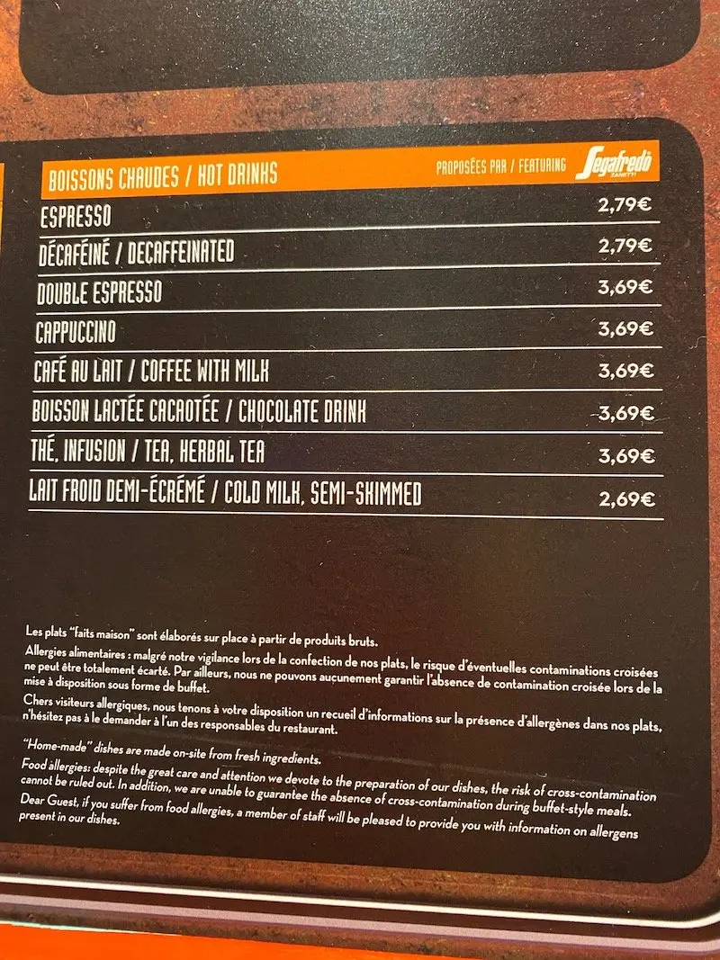 image -la cantina disneyland paris menu