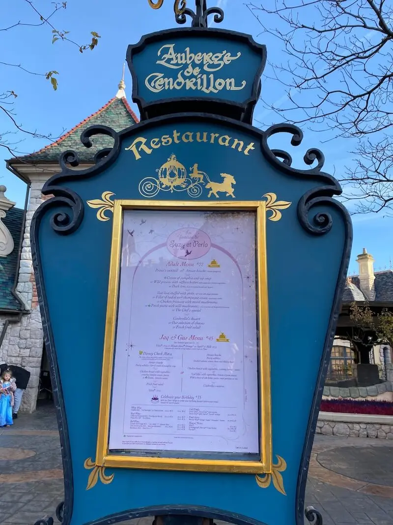 image - auberge de cendrillon disneyland paris menu